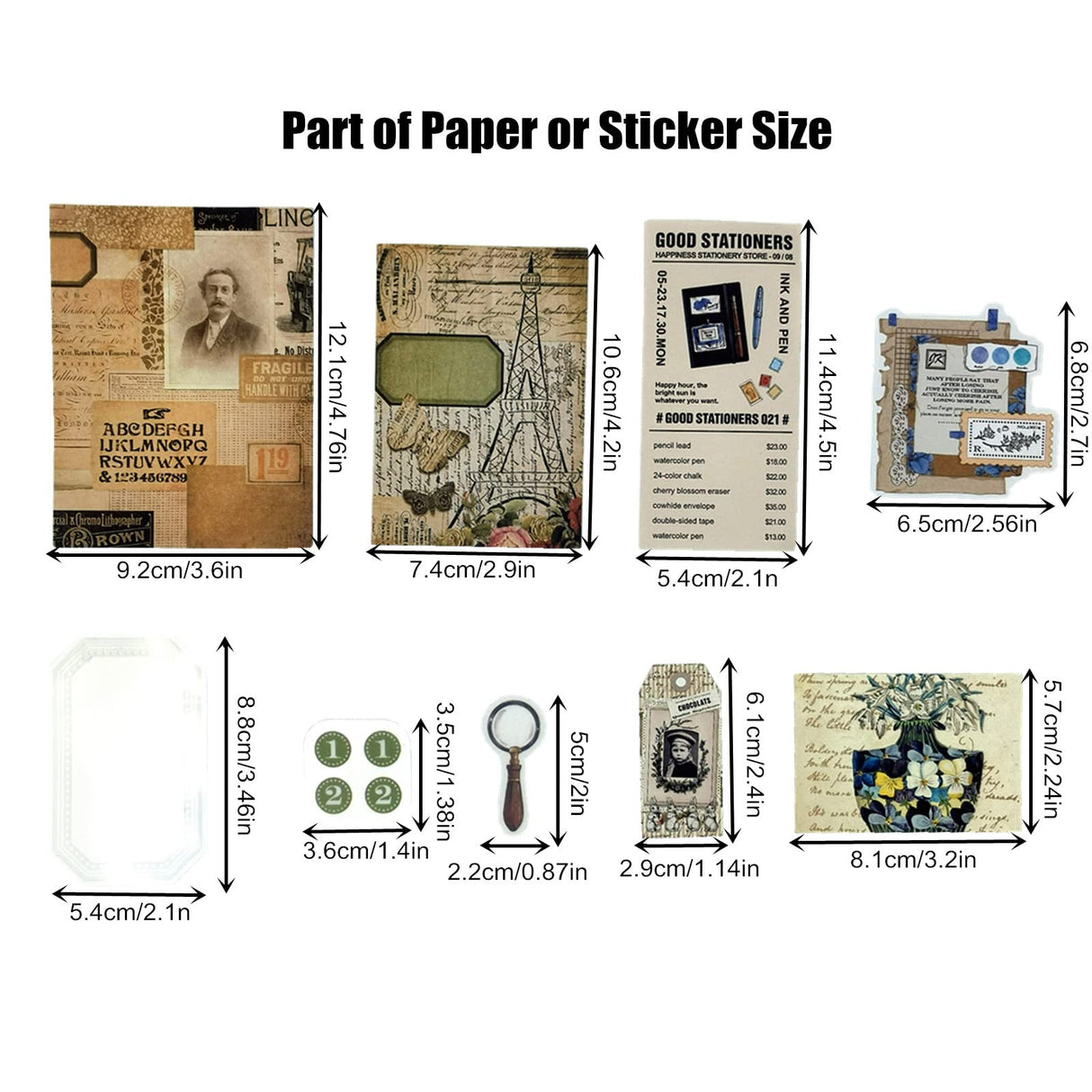 260PCS Vintage Journaling Scrapbooking Supplies Scrapbook Sticker Paper Ephemera Pack for Bullet Junk Journal Planners Collage Craft Notebooks Album (Pen Ink and Letter) Esweny