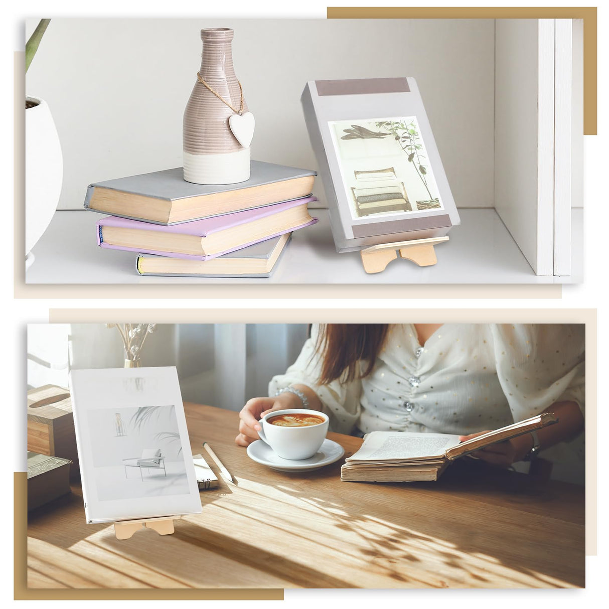 Memorywuu 4 Pack Wooden Book Stand for Display Book Holder Easel Stand Collector Display Back to School Gift for Home Office Album CD Magazine Comic Postcard Picture Artworks Memorywuu