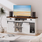 AntsandAnts Farmhouse TV Stand with Sliding Barn Doors & 2 Drawers - Entertainment Center for 65 inch TV, Rustic TV Console with Storage, Living Room TV Cabinet for 65" Television, White AntsandAnts