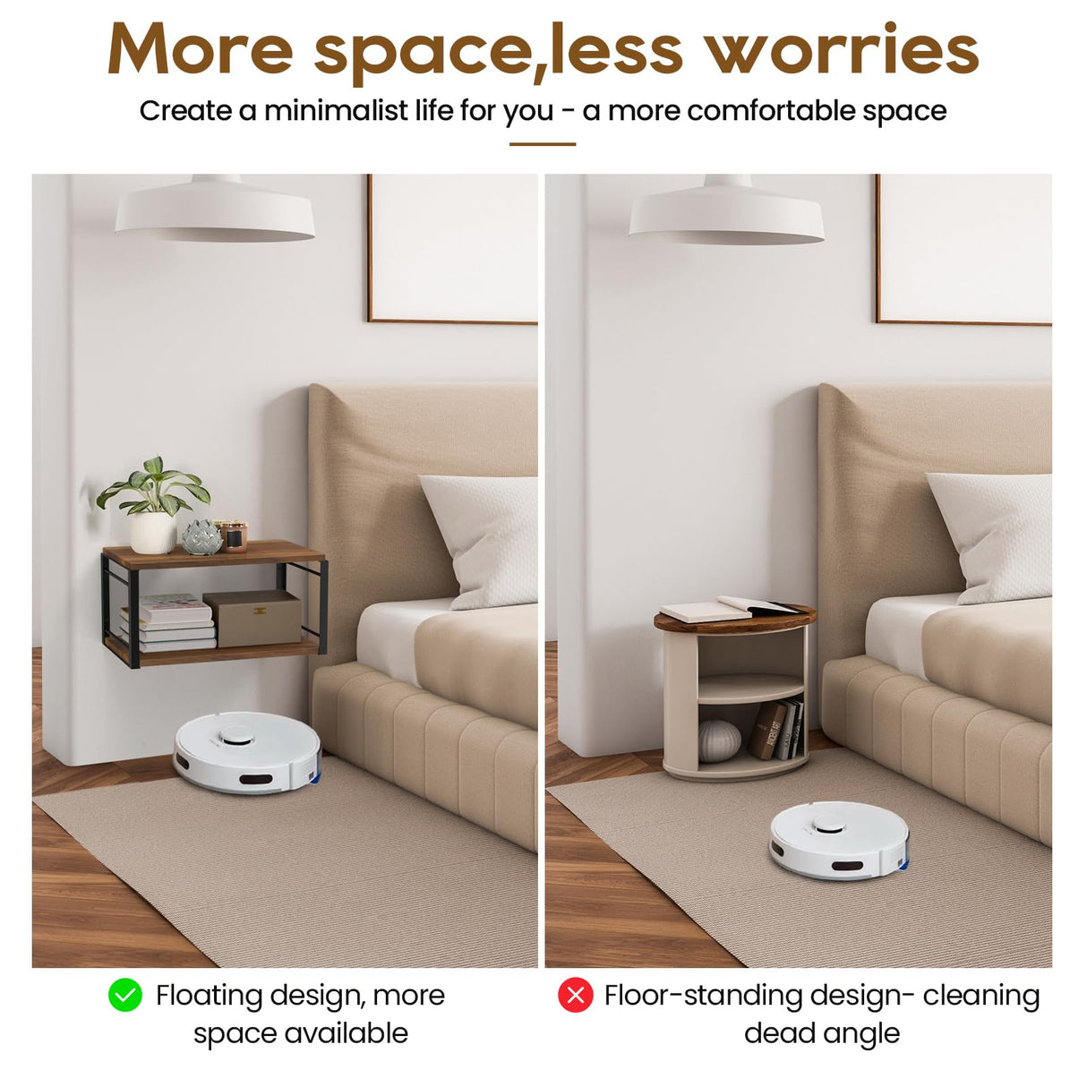 NANAGIFTREE Floating Nightstand Set of 2, Wood Bedside Shelf Wall Mounted Nightstand, Floating Bedside Table for Bedroom, Living Room, Bathroom, Kitchen, Office (Vintage Brown) NANAGIFTREE