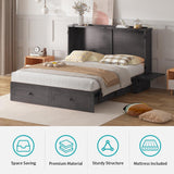 BALUS Murphy Cabinet Bed, Queen Size Cabinet Chest Bed with USB Charging Station, Tri-Fold Mattress, 2 Storage Drawers Modern Convertible Wooden Wall Beds for Apartment Bedroom - Dark Grey BALUS