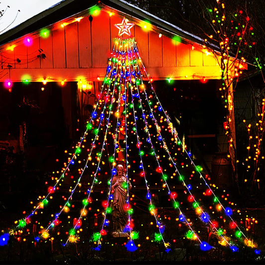 Outdoor Christmas Decorations, Aokudoni 12.6ft 350LED Waterfall Lights, 8 Modes Christmas Lights, Christmas Decorations for Tree, Outdoor Christmas Lights for House Tree Holiday Party, Multicolor