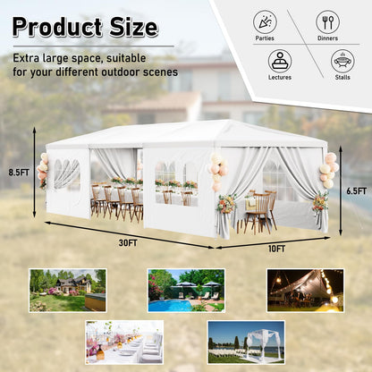 10x30 Outdoor Party Tent White Tents for Parties Heavy Duty Canopy Tent Patio Gazebo Shelter with 7 Removable Sidewalls Wedding BBQ Events Tent for Birthday Graduation Backyard Garden - WoodArtSupply