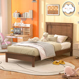 Giantex Wood Twin Bed Frames with Headboard, Mid Century Platform Bed Frame with Solid Wood Legs & Wooden Slat Support, Twin Bed Frames for Kids Adults, Walnut Bed Giantex