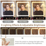 BTHFST Corner Vanity Desk with Lighted Mirror, Makeup Vanity with Lights and Charging Station, Vanity Set with Mirror and Storage Stool, Makeup Table with Drawers, Rotating Shelves, Black BTHFST