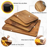 AZRHOM Large Wood Cutting Boards Set of 4 for Kitchen Cheese Charcuterie Board (Gift Box Included) Acacia Butcher Block with Non-slip Mats, Juice Groove and Handles (16x12, 14x10, double 11x8 inch) AZRHOM