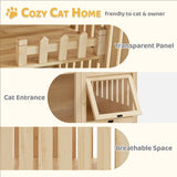 MCombo Wooden Cat Houses for Indoor Cats, Luxury Cat House with Scratching Pad, Lockable Doors, Wheels, CT090 MCombo