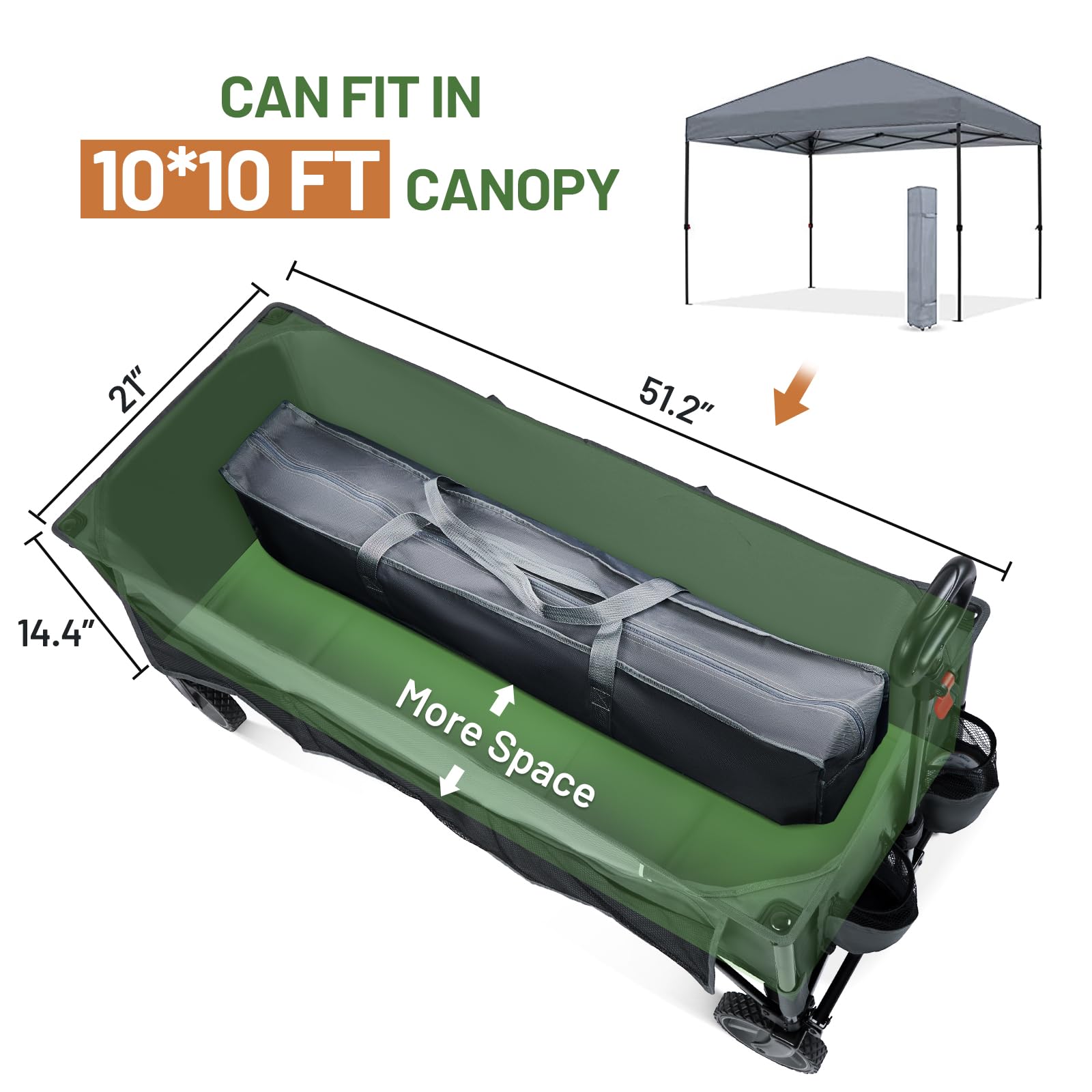 TIMBER RIDGE 51.2'' Extended Collapsible Wagon Cart with Cargo Net, 350LBS Heavy Duty Foldable Utility Wagon with Adjustable Handle, 250L Capacity Portable Cart for Camping Sports Shopping, G - WoodArtSupply