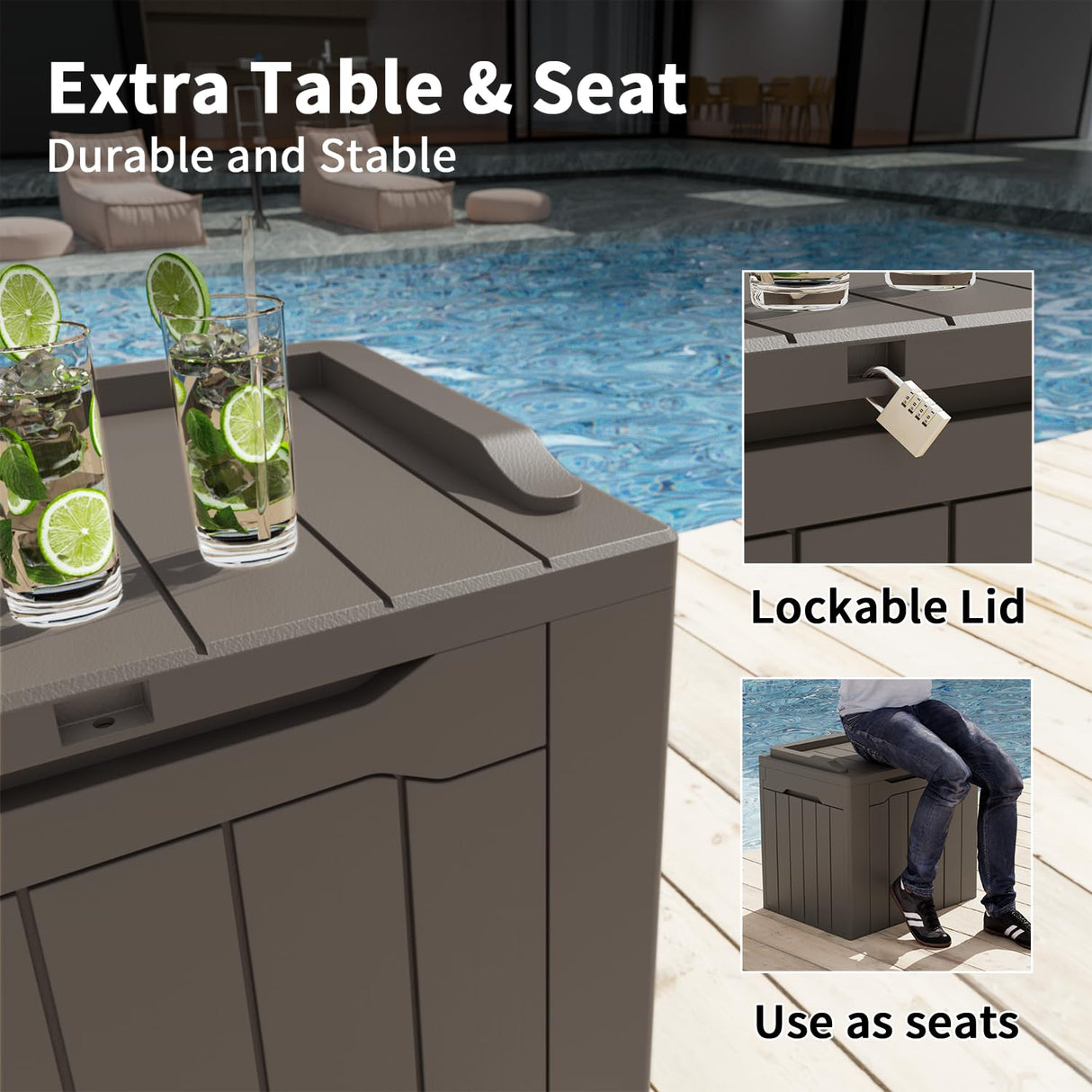 Greesum 31 Gallon Resin Deck Box Large Outdoor Storage for Patio Furniture, Garden Tools, Pool Supplies, Weatherproof and UV Resistant, Lockable, Dark Black Greesum