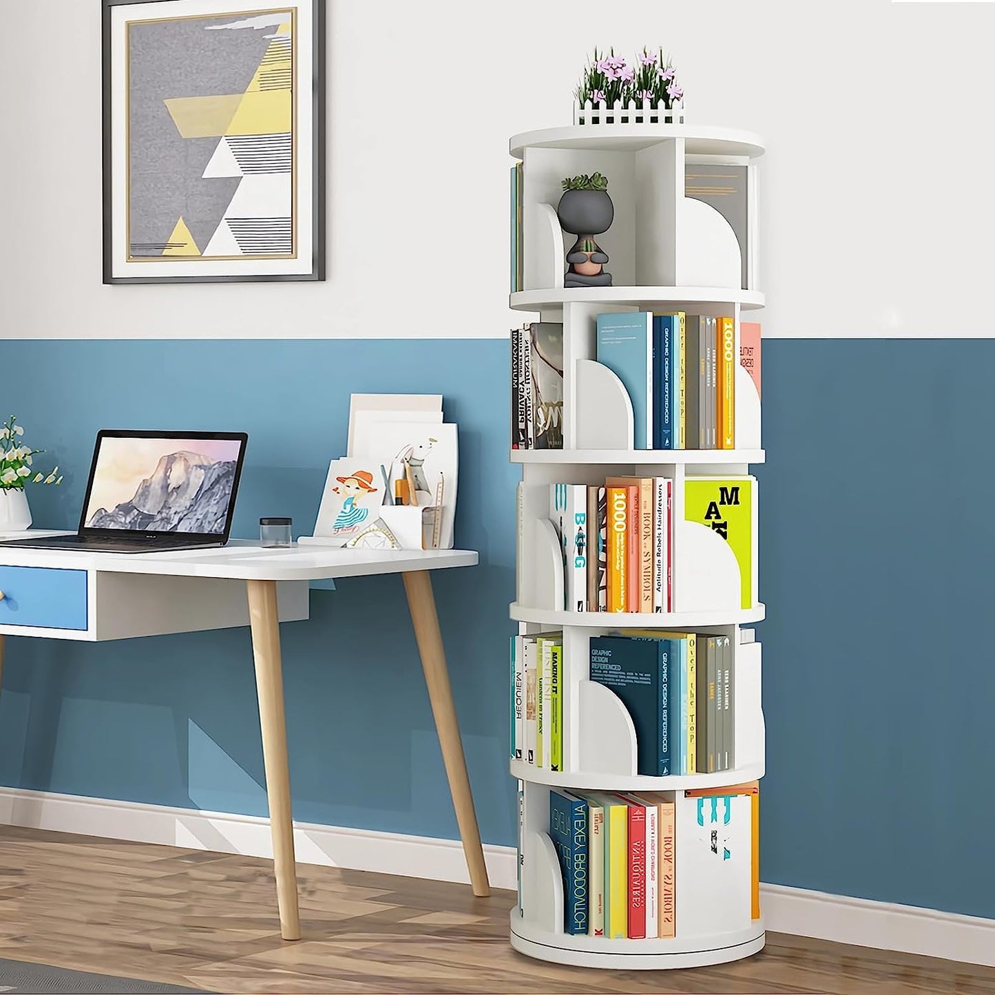 Nisorpa 5-Tier 360° Rotating Bookshelf and Storage Rack for Home and Office - WoodArtSupply