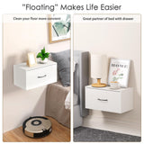 Filano Floating Nightstand Shelf with Drawer, Bedside Shelf Wall Mounted Nightstand, White Bed Side Table/Night Stand with Drawer, Small Wall Shelves for Bedroom Modern Decor Filano