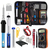 Electric Sodering Iron Kit set 110V 60W Adjustable Temperature Soldering Iron Digital Multimeter 5pcs Soldering Tips Solder Wire Stand, Desoldering Pump Tweezers Welding Tool Screwdriver wire stripper daGodtech
