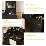 jiteentarou 47" Large Vanity Desk with Mirror and Lights, LED Black Vanity Set with Stool and Power Outlet, Lighted Make up Vanity Desk with Drawers and 3 Lighting Modes for Women, Girls(Black) jiteentarou