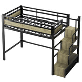 soges Twin Size Metal Loft Bed with Storage Stairs & Drawers,Space-Saving Heavy-Duty Bed Frame for Teens and Junior, No Box Spring Needed, Easy Assembly, Black soges