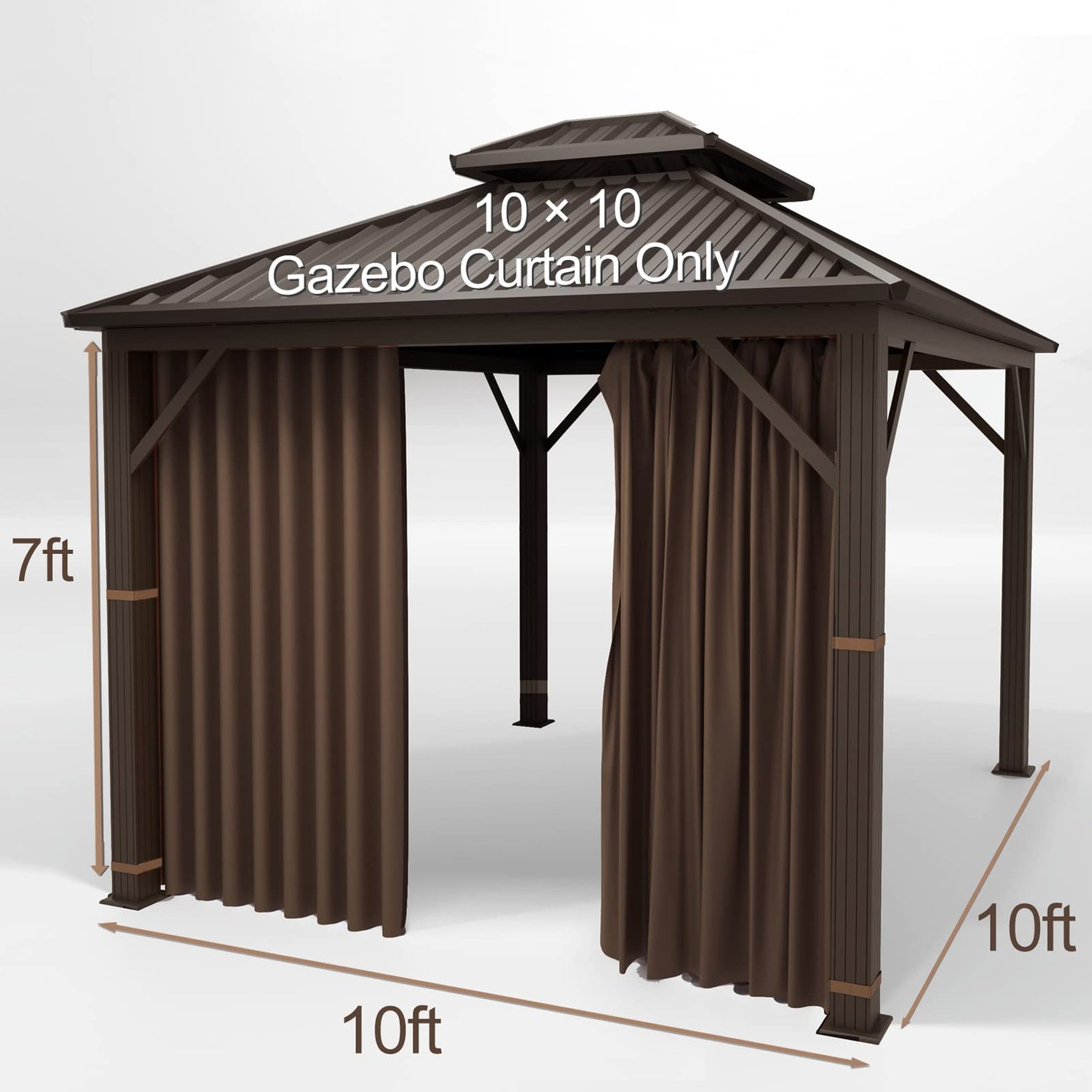 Gazebo Universal Replacement Privacy Curtain – Hugline 10' x 10' Gazebo Side Wall Outdoor Privacy Panel with Zipper (Brown)