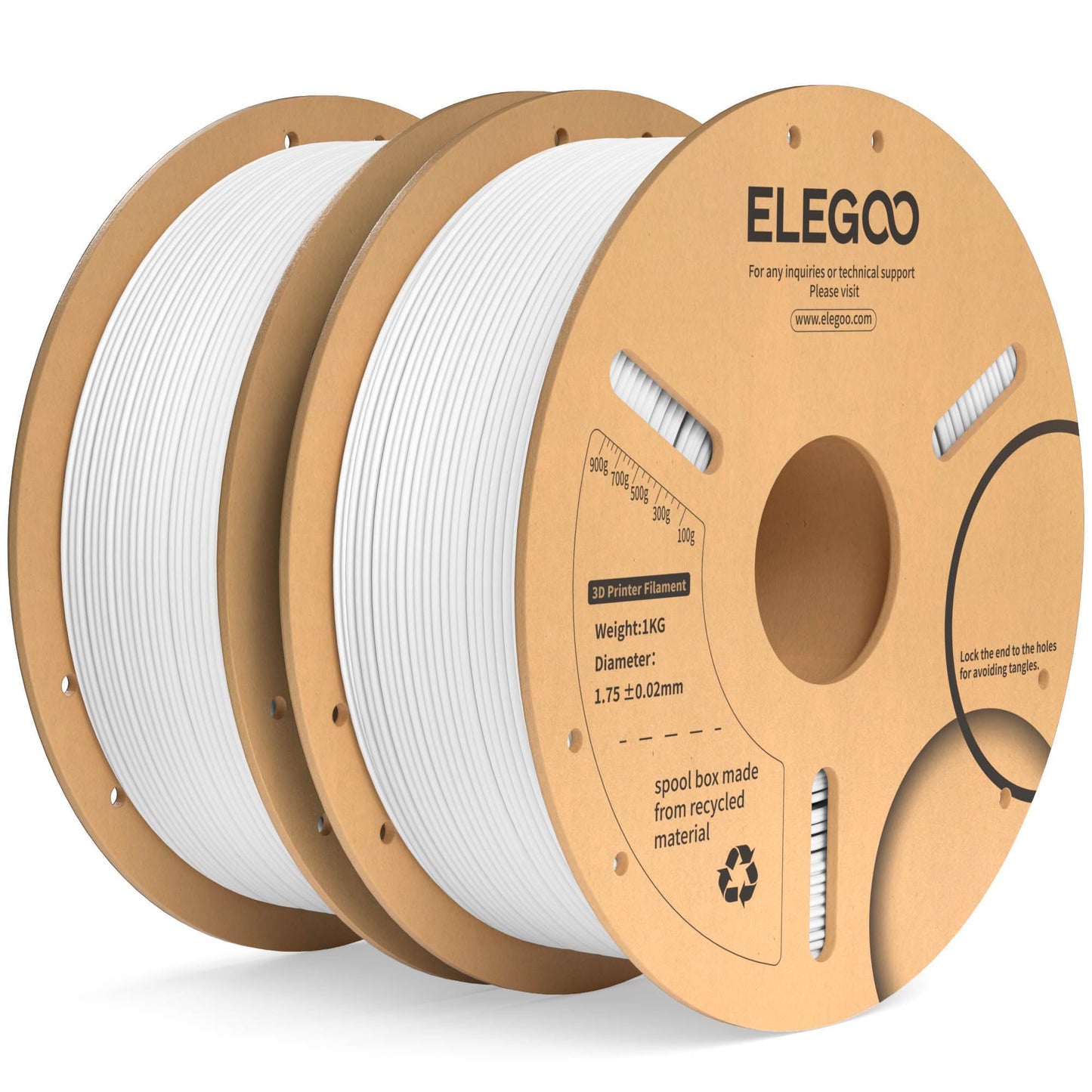 ELEGOO PLA Plus Filament 1.75mm White 2KG, PLA+ Tougher and Stronger 3D Printer Filament Pro Dimensional Accuracy +/- 0.02mm, 2 Pcs 1kg Spool(2.2lbs) Fits for Most FDM 3D Printers - WoodArtSupply