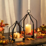 Romadedi Farmhouse Candle Lantern Decorative: Set of 2 Rustic Wood Candle Holder for Home Decor Living Dining Room Kitchen Fireplace Mantle Decorations Christmas Table Centerpiece Romadedi