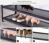 RokiaTek Shoe Bench 3-Tier Shoe Rack 39.4" for Entryway, Storage Organizer Entry Bench with Mesh Shelves Wood Seat for Hallway, Living Room, Steel Frame, Rustic Brown and Black RokiaTek