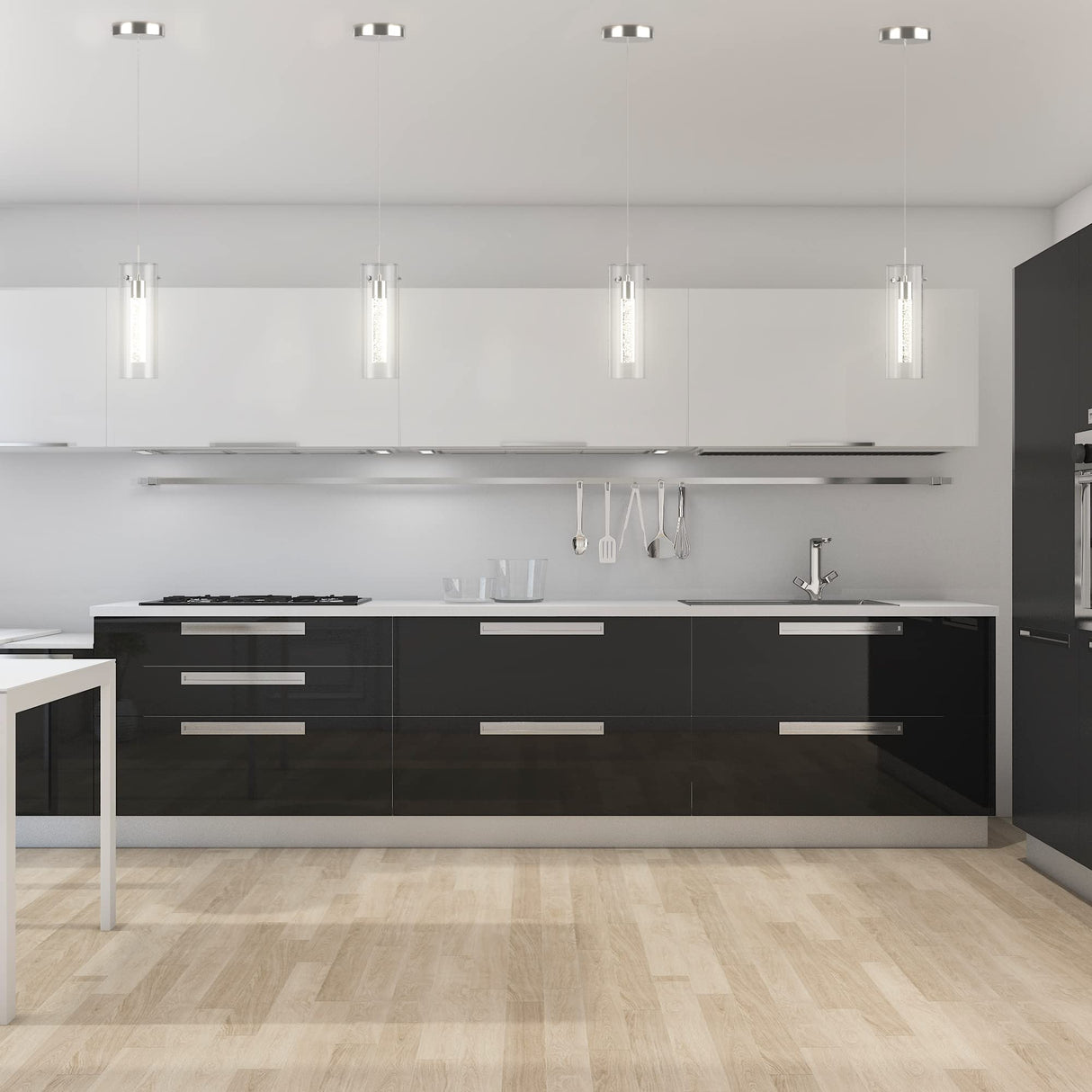 Esfos Pendant Ceiling Light Fixture, LED Kitchen Lighting Crystal Pendant Lights Kitchen Island, 1-Light Integrated Kitchen Hanging Light Fixture Modern Island Light with Bubble Glass Three Pack Esfos