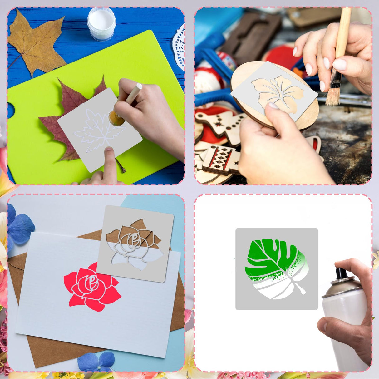 20 PCS Flower Stencils for Wood (3 Inch) - Reusable DIY Art Sunflower Stencils for Painting, Wall, Floor & Rock Decor, Perfect for Dot Painting, Craft Projects & Home Decoration Notoke