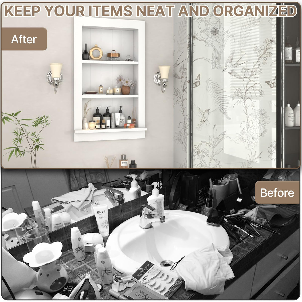 Recessed Medicine Cabinet with Shelves – in-Wall Medicine Cabinet Organizer for Bathroom, Kitchen or Bedroom – Modern White Niche Storage Cabinet 14x24 GOFEI