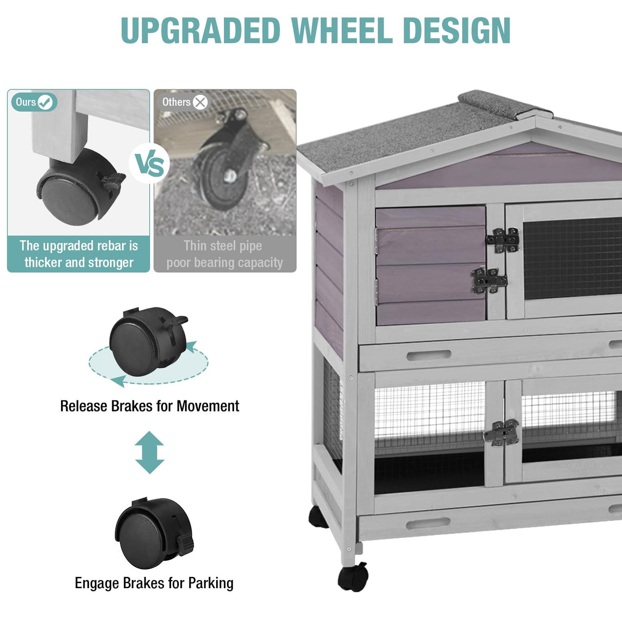 Suumerpety Rabbit Cage,Indoor Rabbit Hutch with Matel Frame and Pull Out Tray,Rabbit Hutch Chicken Coop with Run (Grey) Suumerpety