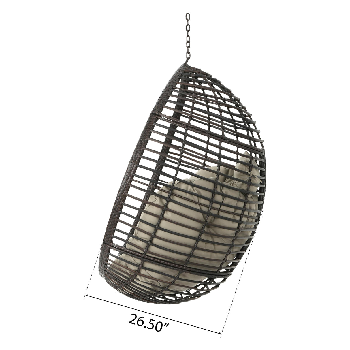Roomfitters Outdoor Hanging Egg Chair with Woven Rattan Frame and Plush Cushion, Stand Not Included, Brown roomfitters