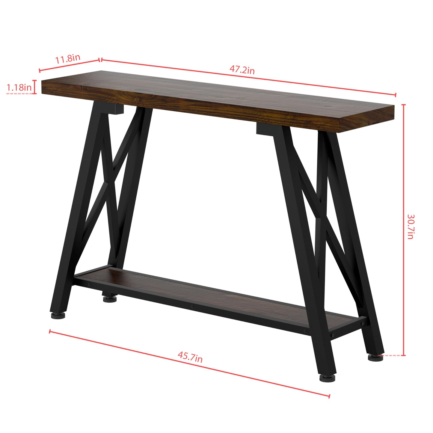 Industrial High Top Bar Table with Rustic Brown Finish by EYOCAL - Adjustable and Sturdy Design