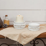 NIKKY HOME Farmhouse Beaded Wooden Candle Holders Set of 2, Rusitc Solid Wood Pillar Candlesticks Pedestal, Fireplace Mantle Table Centerpiece Decor, Distressed White NIKKY HOME