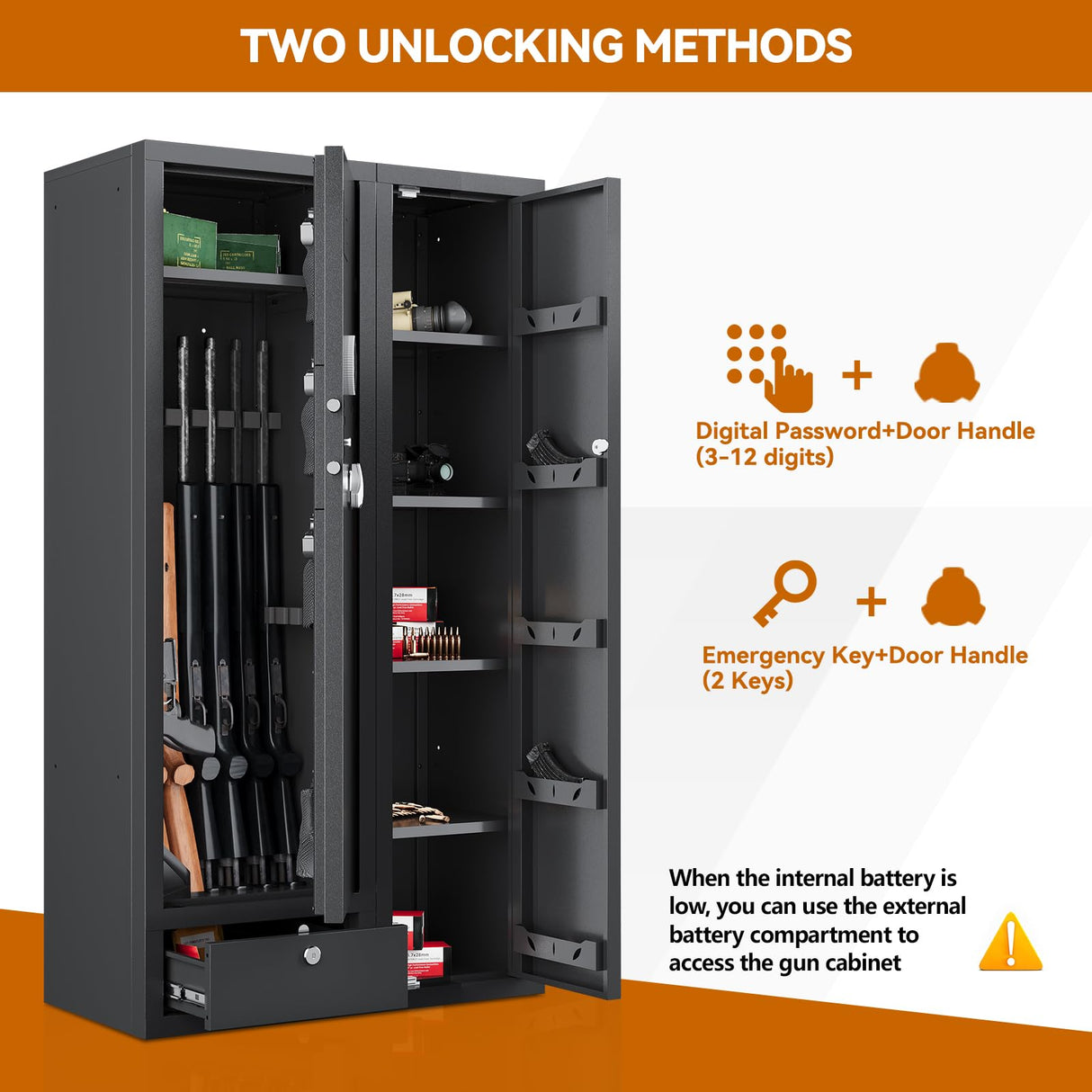 KAER 15-20 Gun Safe,Gun Safes for Home Rifle and Pistols,Large Gun Safes for home and Shotgun, Large Gun Safes for home and Shotgun, Quick Access Shotguns Rifle Cabinet,with Drawer and Removable Shelf KAER