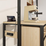 ELETHEBIA Wooden Island Table for Kitchen with Sliding Barn Door, Heavy Duty Large Coffee Bar Table with 4 Hook, Multi-Functional Bakers Rack, Storage Shelf for Kitchen Dining Room Living Room ELETHEBIA