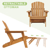 Oversized Wooden Folding Adirondack Chair with Ottoman, Pre-Assembled Backrest and Seat Board, Lounge Chair for Outdoor Patio Garden Lawn Backyard Firepit Deck Pool Beach Wood-Natrl