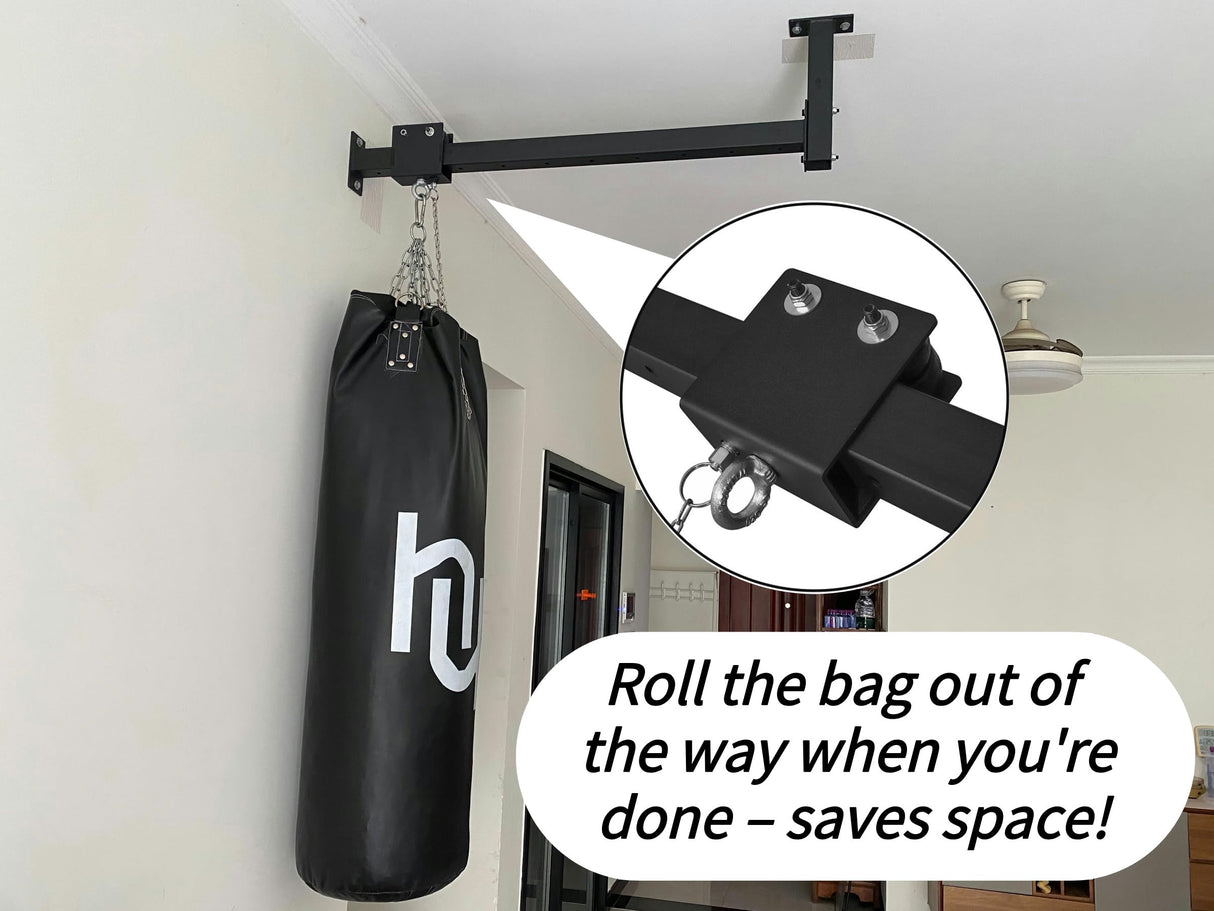 Wall Ceiling Heavy Bag Hanger Roller Mount Saving Space 42'' Long Ease Adjust for Heavy Punching Bags up to 300 LBS shikoyi