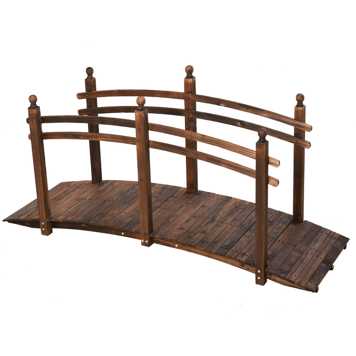 Outsunny 7.5' Fir Wood Garden Bridge Arc Walkway with Side Railings, Perfect for Backyards, Gardens, & Streams, Carbonized Aosom