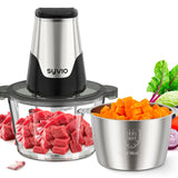 Syvio Food Processors with 2 Bowls, Meat Grinder 4 Bi-Level Blades, Mini Electric Food Chopper 450W, for Baby Food, Meat, Onion, Vegetables, 2 Speed, 8 Cup and 8 Cup syvio