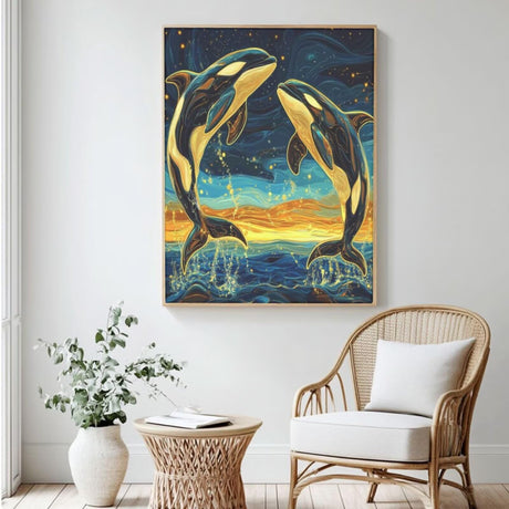 Dolphin Paint by Numbers Kit for Adults, DIY Paint by Numbers Killer Whale, Acrylic Color by Number for Beginners, Oil Paintings Crafts for Home Wall Decor - (40x60cm/16x24 Inch, Without Frame) MK348 Yyafeenng