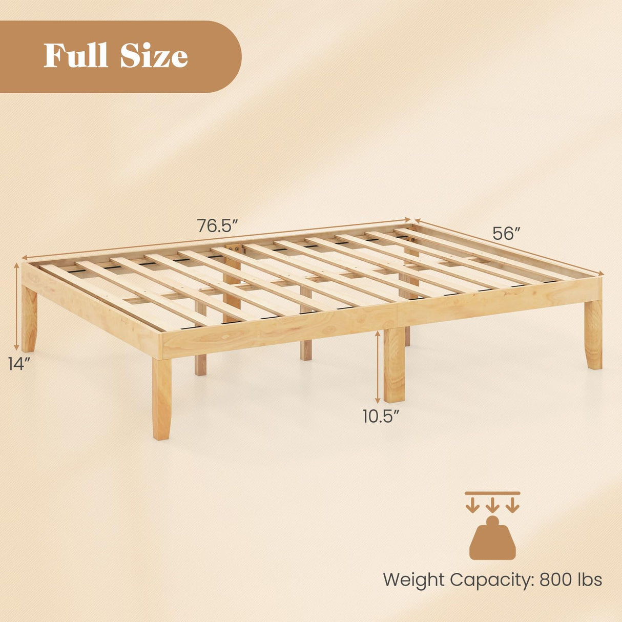 Giantex 14 Inch Full Wood Platform Bed Frame, Minimalist Full Bed Frame with Wooden Slats Support & Rubber Wood Legs, Without Headboard, No Box Spring Needed, Easy Assembly, Natural Giantex