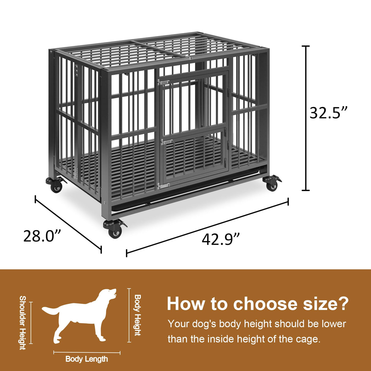 Polar Aurora Heavy Duty Dog Crate, Foldable Indestructible Dog Kennel, Escape Proof Extra Large Dog Cage with Lockable Wheels, High Anxiety Pet Playpen with Double Door for Indoor/Outdoor Use. (43in) Polar Aurora