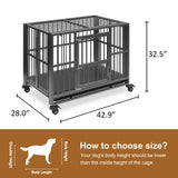 Polar Aurora Heavy Duty Dog Crate, Foldable Indestructible Dog Kennel, Escape Proof Extra Large Dog Cage with Lockable Wheels, High Anxiety Pet Playpen with Double Door for Indoor/Outdoor Use. (43in) Polar Aurora