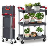Garvee Collapsible Cart with Wheels, Service Cart, Rolling Carts with Wheels Foldable, 3 Tier Rolling Utility Cart, Folding Utility Shopping Cart for Bar, Kitchen, Office, Shopping, Garage Garvee