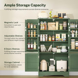 TEENFON 43" H Storage Cabinet with 4 Doors, Kitchen Cabinet with 6 Door Shelves, Kitchen Pantry Cabinets for Living Room, Dining Room, Bathroom, Forest Green TEENFON