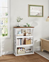 CHOEZON 4-Tier Bookcase, 42.9" Floor Standing Organizer Shelf, Corner Book Stand, Metal Frame, for Study, Bedroom, Living Room, White and Walnut TSJ01WL CHOEZON