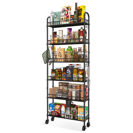 Qiaoxuan 6 Tier Slim Storage Cart with Wheels, Metal Mobile Shelving Unit Organizer Utility Cart for Office Bathroom Kitchen Laundry Room Narrow Places (6inches) Qiaoxuan