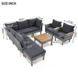 LUMISOL 9 Piece Patio Rattan Furniture Set, Outdoor Conversation Set with Acacia Wood Legs and Tabletop, PE Rattan Sectional Sofa Set with Coffee Table, Washable Cushion, Grey LUMISOL
