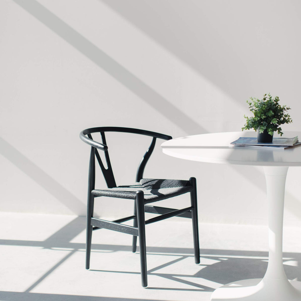 Laura Davidson Furniture Hans Wegner Wishbone Style Chair for Office with Arm Rest, Woven Cord Seat, Walnut with Natural Cord Laura Davidson Furniture