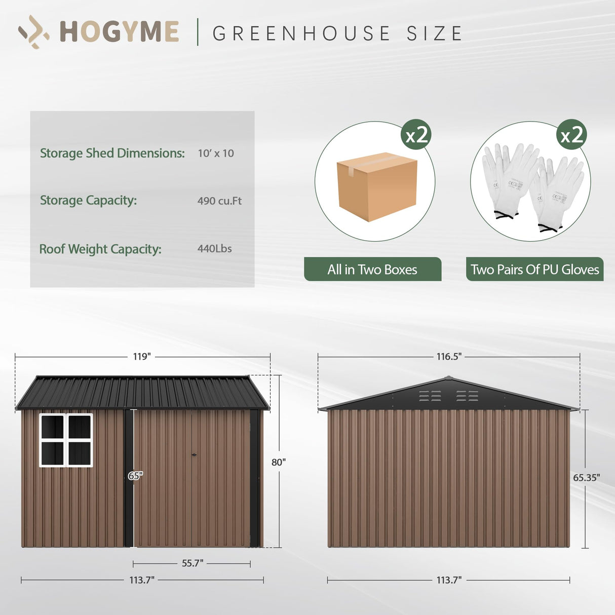 HOGYME 10x10 FT Outdoor Storage Shed, Large Metal Tool Sheds with Updated Frame Structure and Lockable Doors, Garden Shed for Backyard Garden Patio Lawn, Brown HOGYME