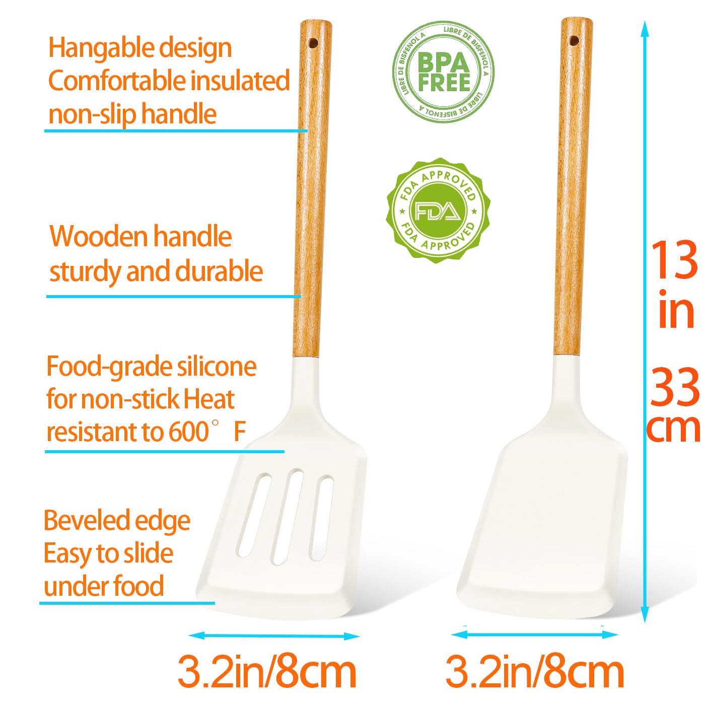 KLAQQED 2Pcs Spatula Silicone Spatula Set Turner Kitchen Spatulas Silicone Heat Resistant for Nonstick Cookware Rubber Wok Spatula, Plastic Spatula Silicone for Cooking Use Kitchen Utensils Set White