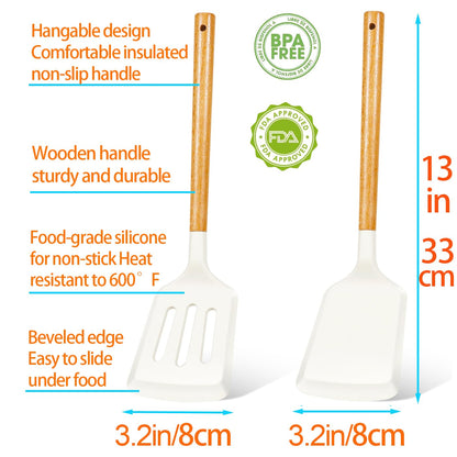 KLAQQED 2Pcs Spatula Silicone Spatula Set Turner Kitchen Spatulas Silicone Heat Resistant for Nonstick Cookware Rubber Wok Spatula, Plastic Spatula Silicone for Cooking Use Kitchen Utensils Set White