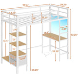DICTAC Twin Loft Bed with Desk, Charging Station, Storage, Safety Features, and RGB LED Lights - White DICTAC