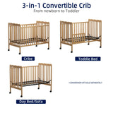 Saylike Baby Crib, 3-in-1 Convertible Crib Wood Full Size Toddler Bed with Locking Wheels for Nursery Furniture, Non-Toxic Finish (Natural) Saylike